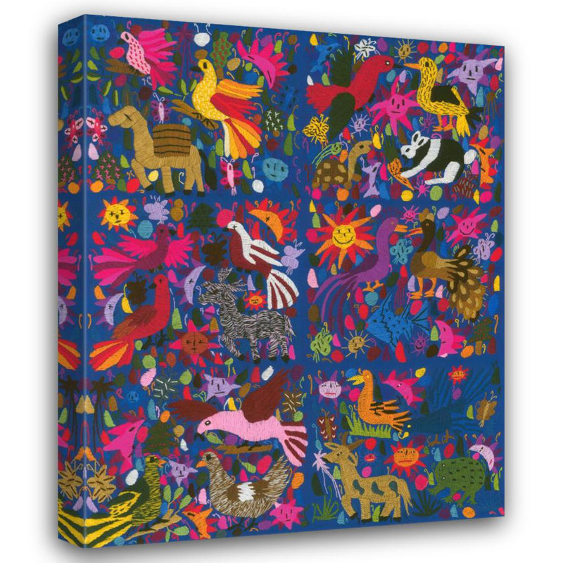 Amazing multicoloured mexican tapestry on blue background