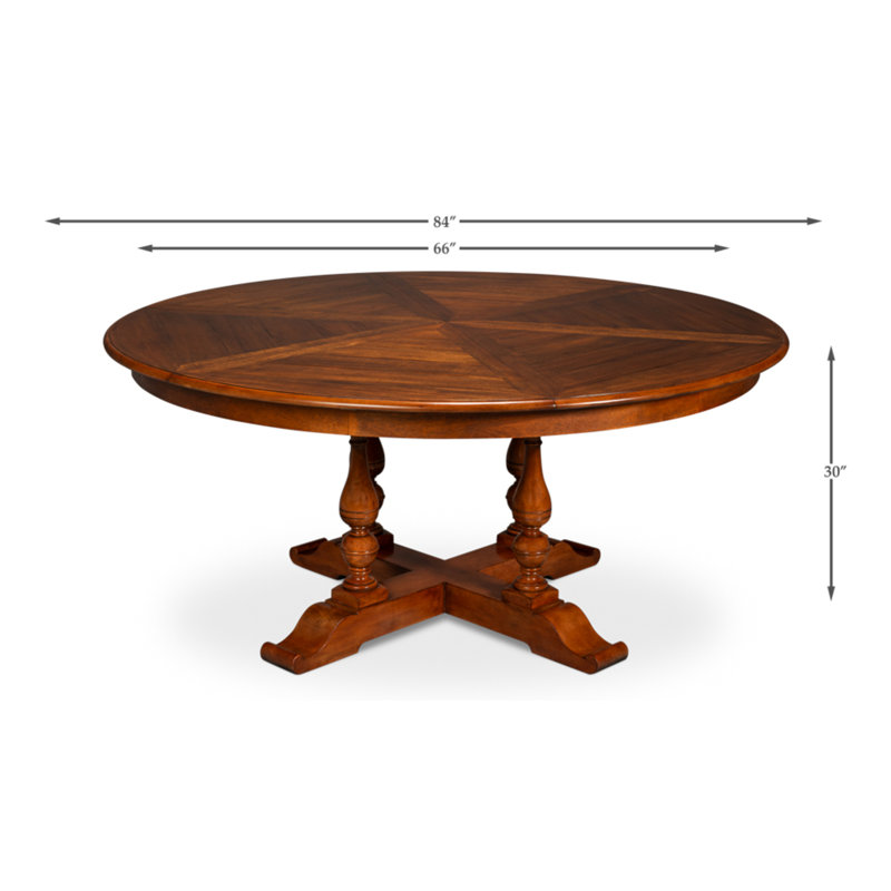 Extendable Walnut Round Solid Wood Dining Table, 30"H x 66"L x 66"W