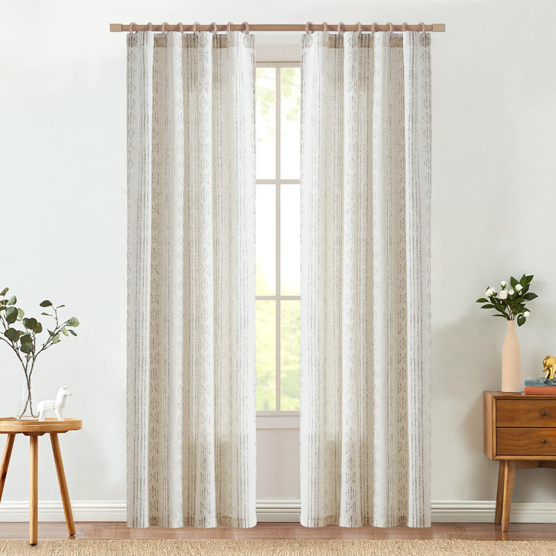 Linen Blend Semi-Sheer Rod Pocket Curtain Pair, 38" W x 84" L, Grey on Beige