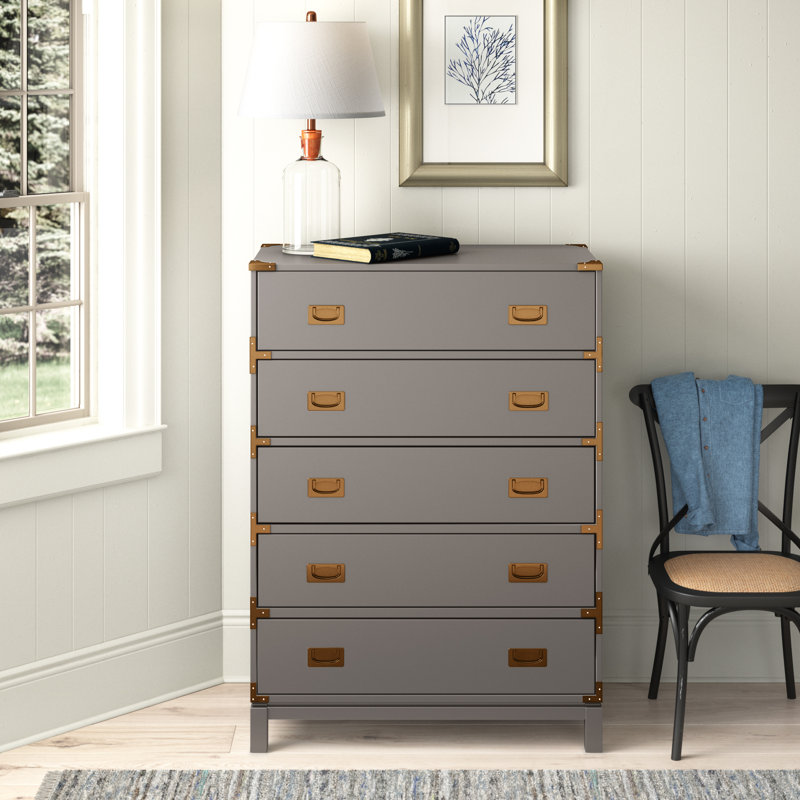 Gaertner 36'' W 5 - Drawer Dresser, Frost Gray