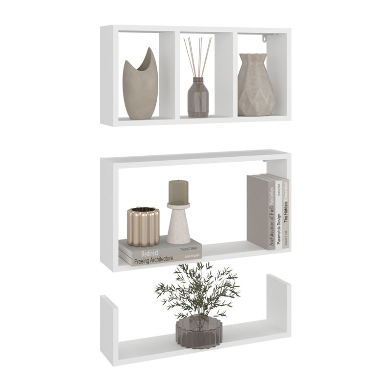 Ensemble de 3 tablettes murales modernes Trego pour le rangement et la décoration de salons, de studios, de bureaux ou de chambres