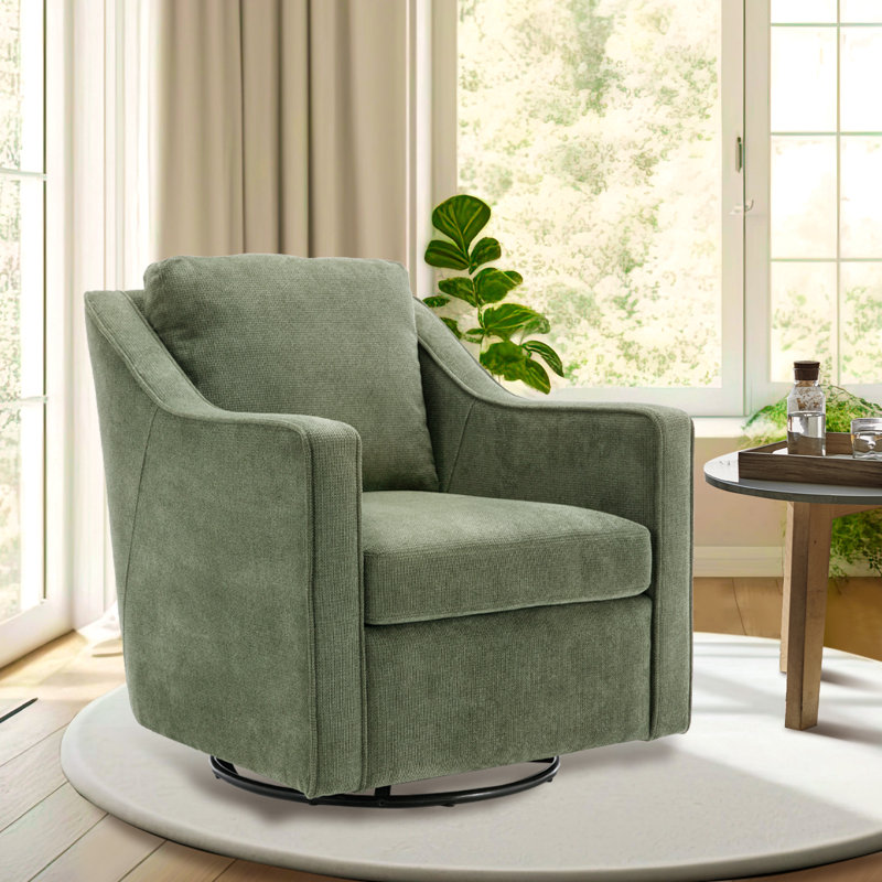 Fauteuil d'appoint pivotant large et haut Charitini, Mélange de lin - vert