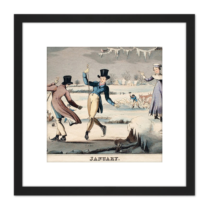 Ice Skating January 1820 Winter Drawing - Single Picture Frame Painting