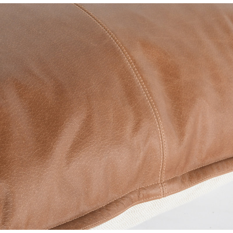 Kosas Home Cheyenne 100% Leather Throw Pillow, Chestnut Brown, 14" x 26", Rectangular