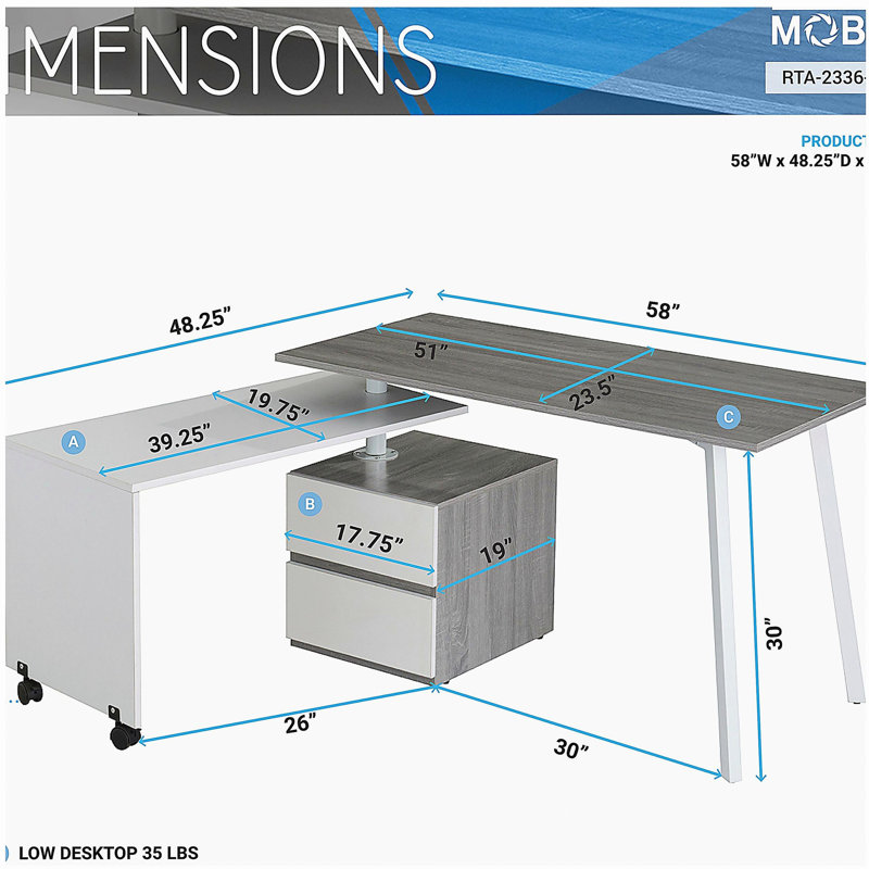 Techni Mobili Rotating Multi-Positional Modern Desk, Grey
