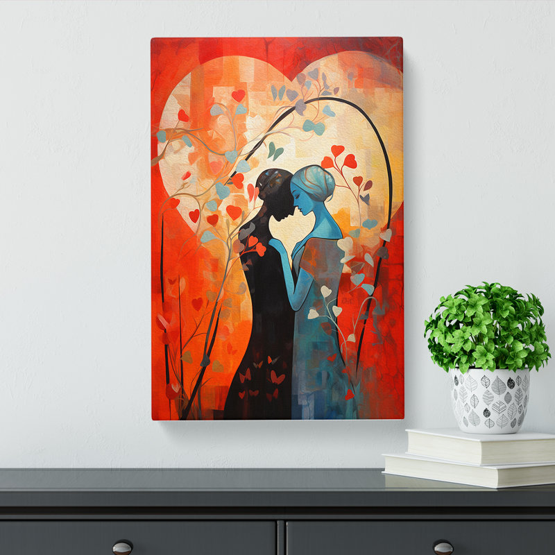 Two Women In Love Contemporary No.2 - No Frame Art Prints - Wrapped Canvas, 76cm H x 50cm W x 3cm D