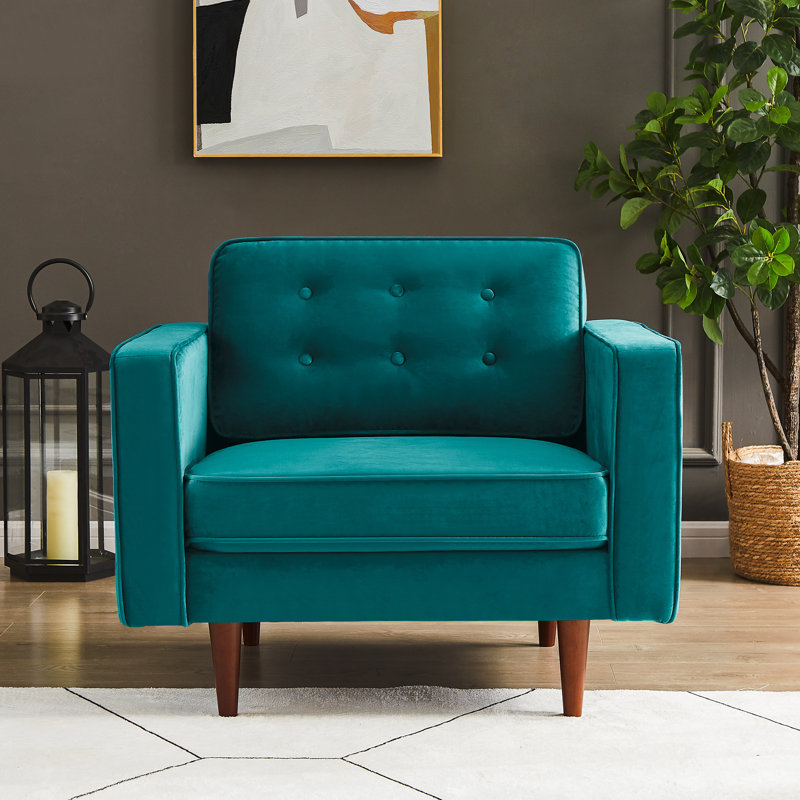 Fauteuil en velours 37,5 po, Bleu sarcelle