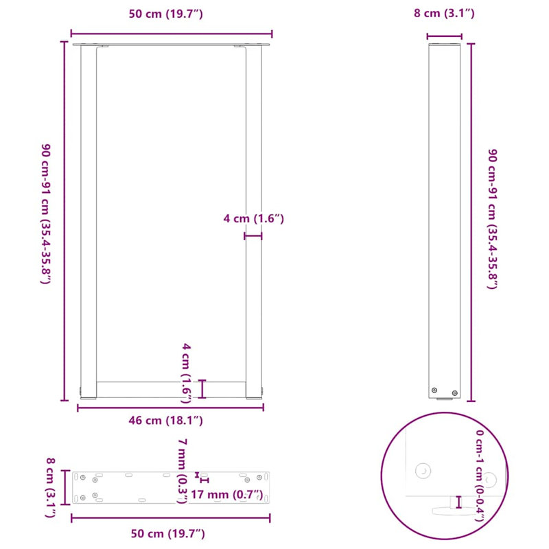 Daveonte Steel Table Leg, 91cm H x 50cm W, White