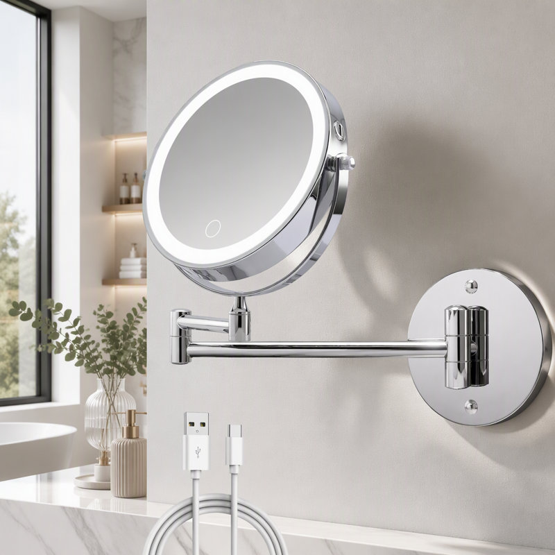 Rechargeable Wall Mounted Makeup Mirror, Chrome chrome