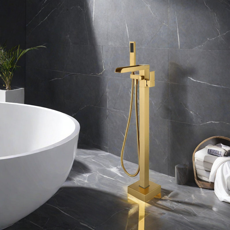 Robinet de baignoire autoportant avec douche à main, Or