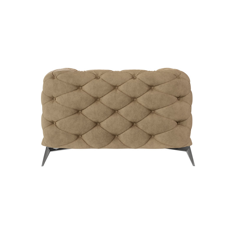  Chesterfield Armchair with Silver Metal Legs, Beige