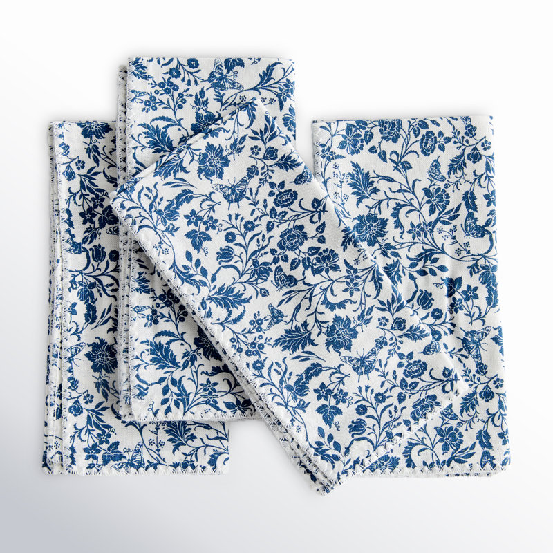 Atoka Nuit Bleue Cotton Dinner Napkins in Blue Variant 2, Floral, Hemmed