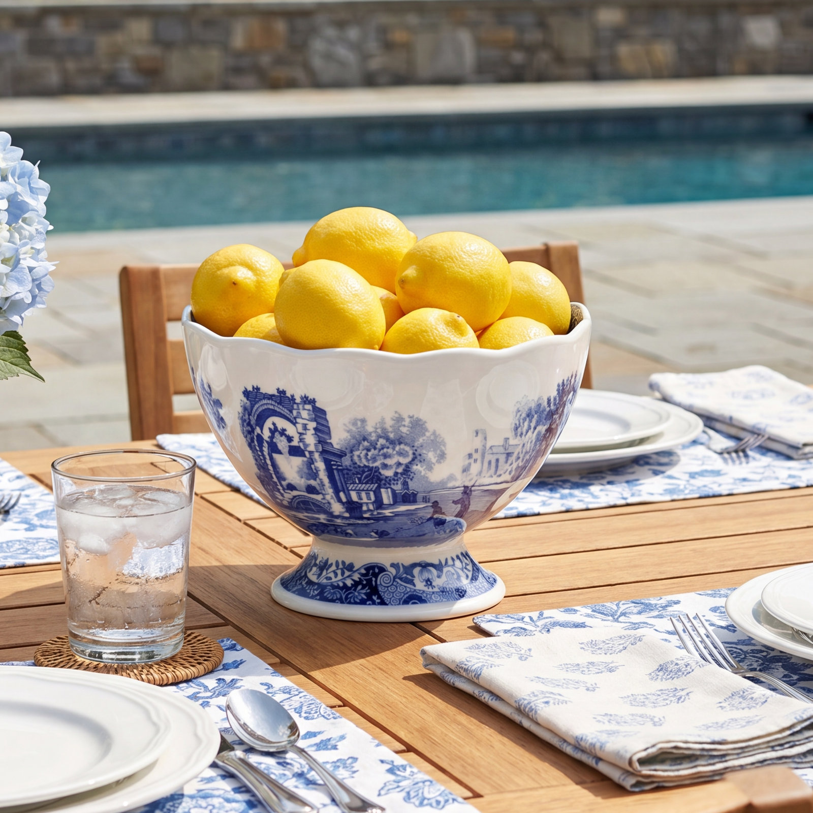 Blue Italian Footed Salad Bowl