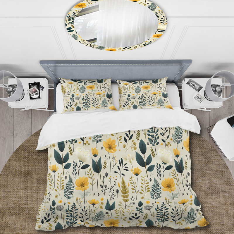 Botanical Neutrals Boho Pattern V Floral Duvet Cover, Queen Duvet Cover + 2 Standard Shams