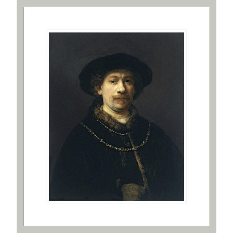 Autoportrait avec un chapeau et deux chaînes par Rembrandt van Rijn - Estampe numérique encadrée, H 20,71 po x l 17,75 po