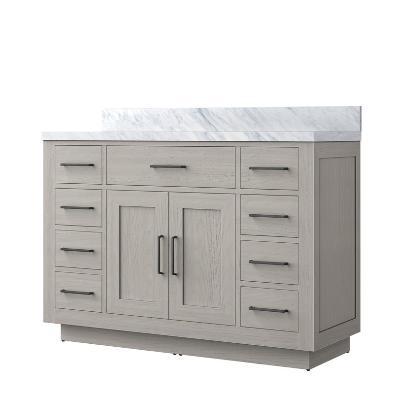 Meuble-lavabo simple en chêne 48 po X P 22 po D, avec plateau en marbre de Carrare, Blanc, Noir mat