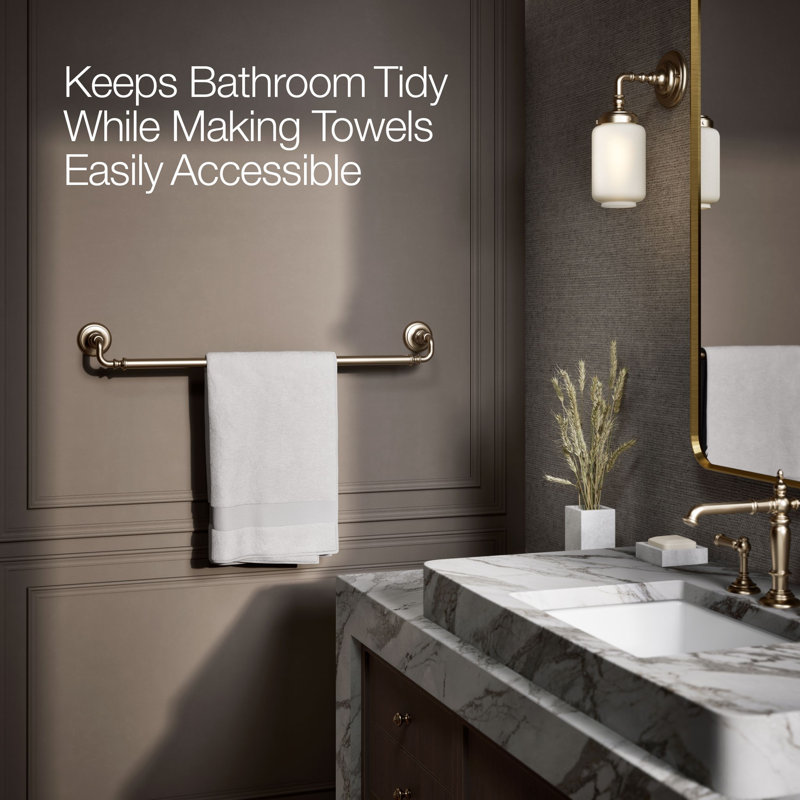 Artifacts® Wall Mounted Towel Bar, Vibrant Brushed Bronze, 3" H x 33" W x 3.5" D