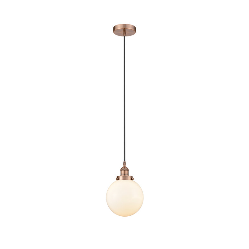 Luminaire suspendu simple à 1 lumière Frederick, Blanc, H 11,5 po x l 8 po x P 8 po, Cuivre