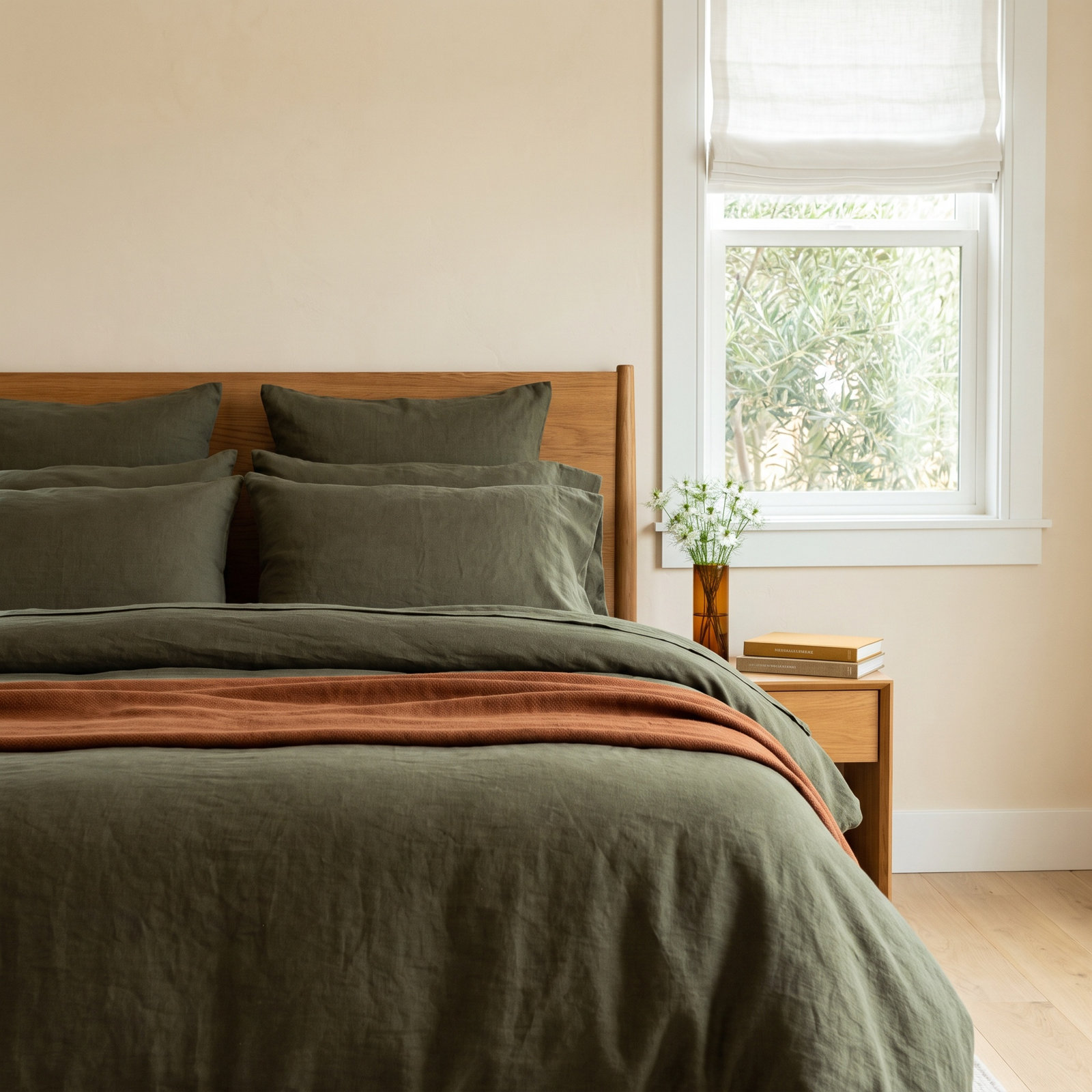 French Linen Duvet Cover Set, Moss, King Duvet Cover + 2 King Pillow Shams