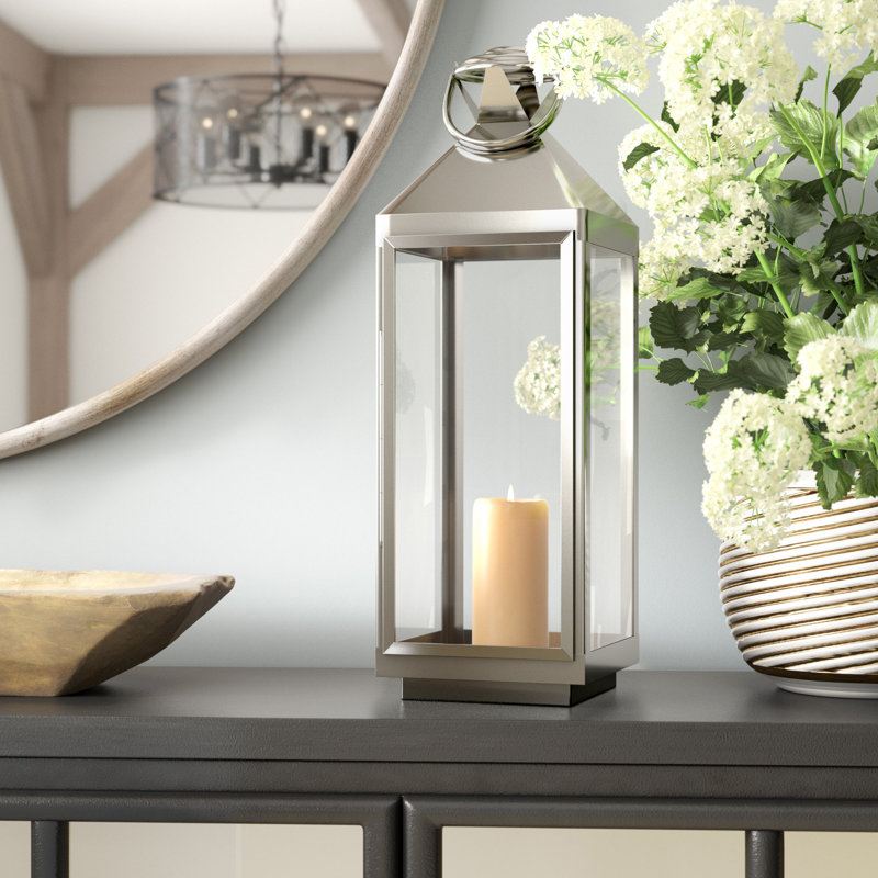 Metal Tabletop Lantern, 21.5" H x 7" W x 7" D