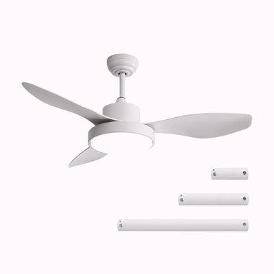 47 Inch Ceiling Fan With 22W LED Light And Remote Control 6 Speeds Reversible DC Motor White For Living Room Bedroom
