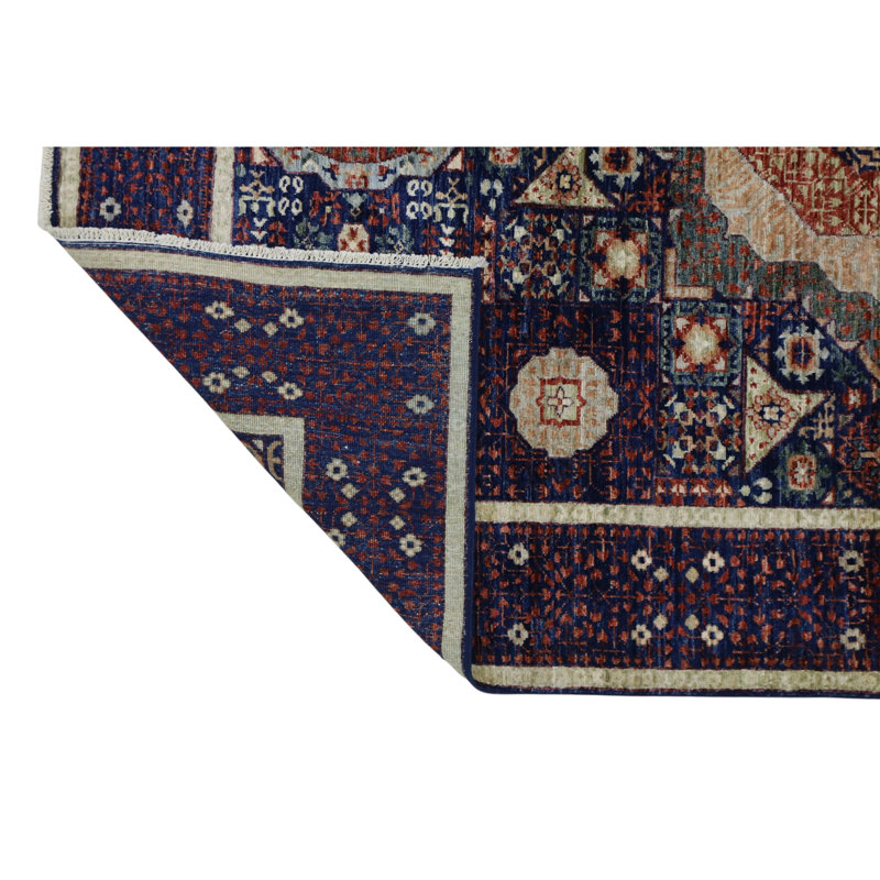 Hand Knotted Wool Area Rug in Navy, Rectangle 4'11" x 6'10"