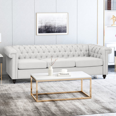 Timeless Grey 3, avec capitonnage à boutons élégant et abattant bas, l 3 po x l 32 po x H 26 po, garniture cloutée classique à 3 places, revêtement
