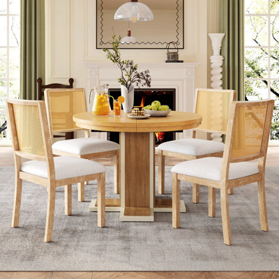 5-Piece Dining Set With Removable Shelf And Rattan-Back Chair