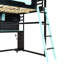 Lit mezzanine double en bois avec bureau, tablettes, lumières DEL, ports USB et panneau perforé, noir et bleu