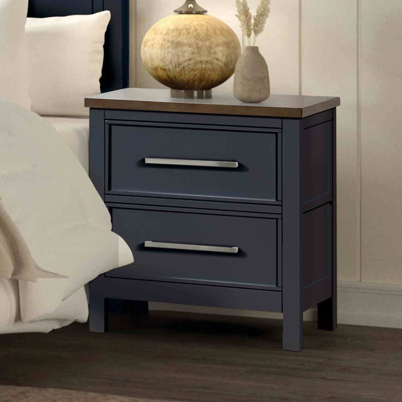 Table de chevet moderne à deux tons avec tiroirs en queue d'aronde, Bleu / brun foncé