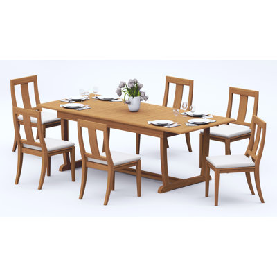 10 Seats 11 Pcs Grade-A Teak Wood Dining Set: 94" Double Extension Mas Rectangle Trestle Leg  Table And 10 Osborne Armless Chairs #11OS2100