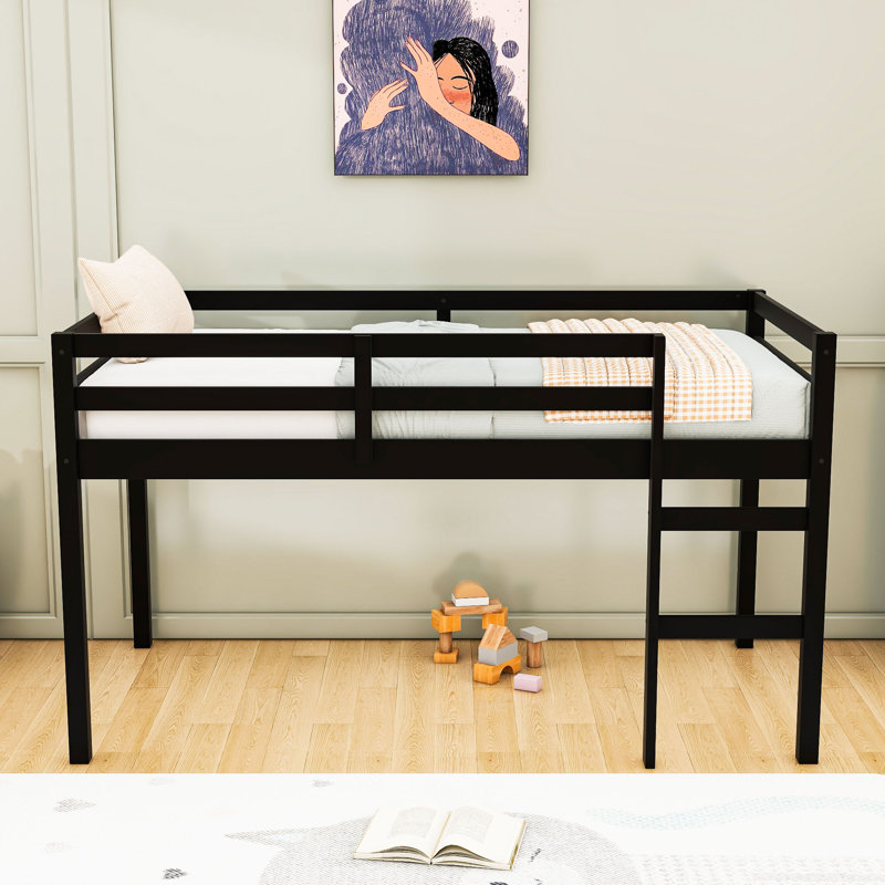 Wooden Twin Loft Bed With Ladder, Black