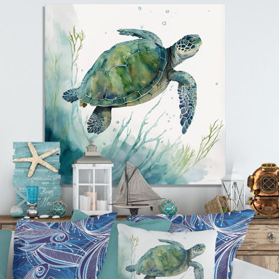 " Watercolor Turtle Swimming II "