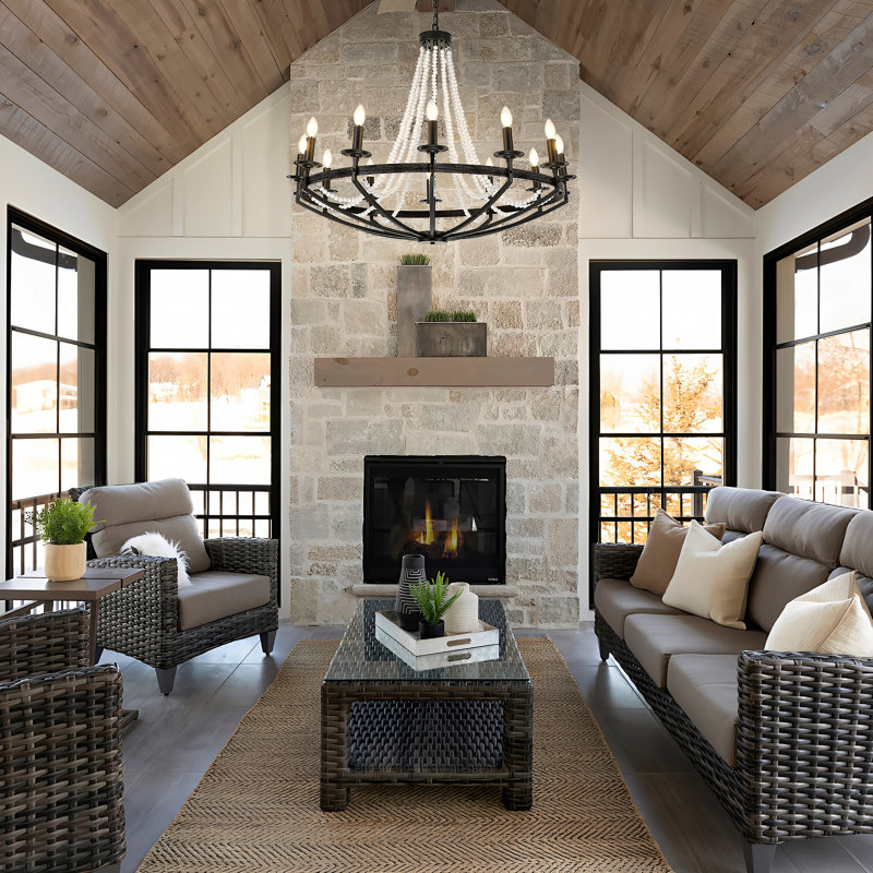  40" 12 - Light Candle Style Dimmable Wagon Wheel Chandelier, Walnut