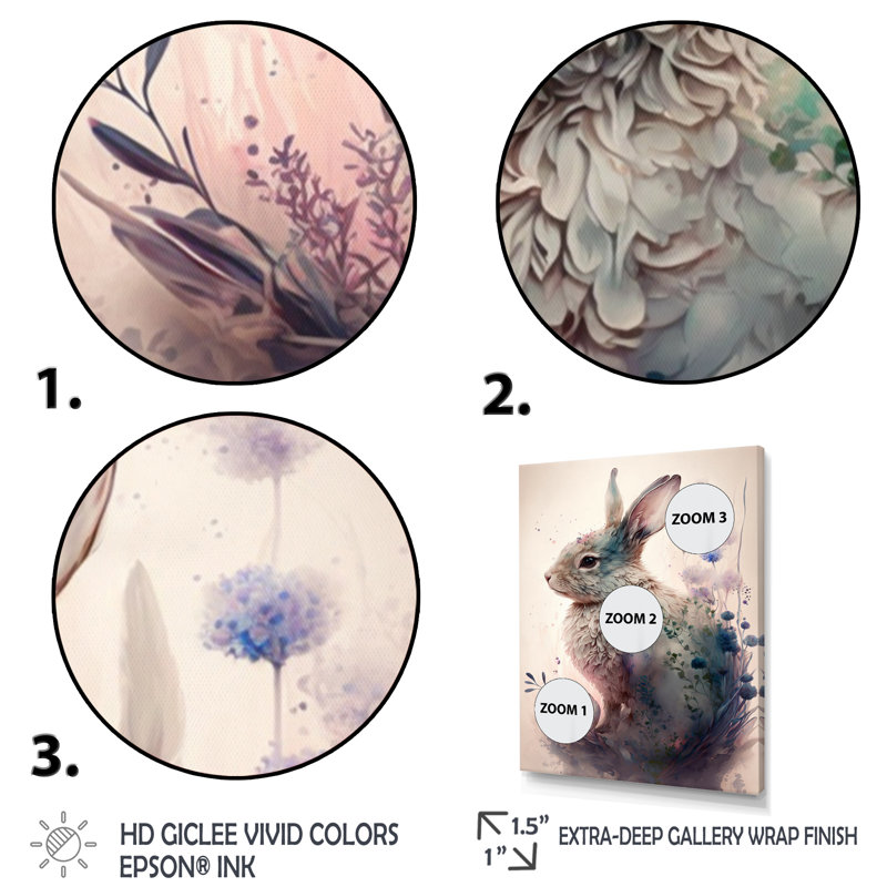 «Cute Rabbit FloralIV», impression sur toile tendue, H 32 po x l 24 po x P 1 po