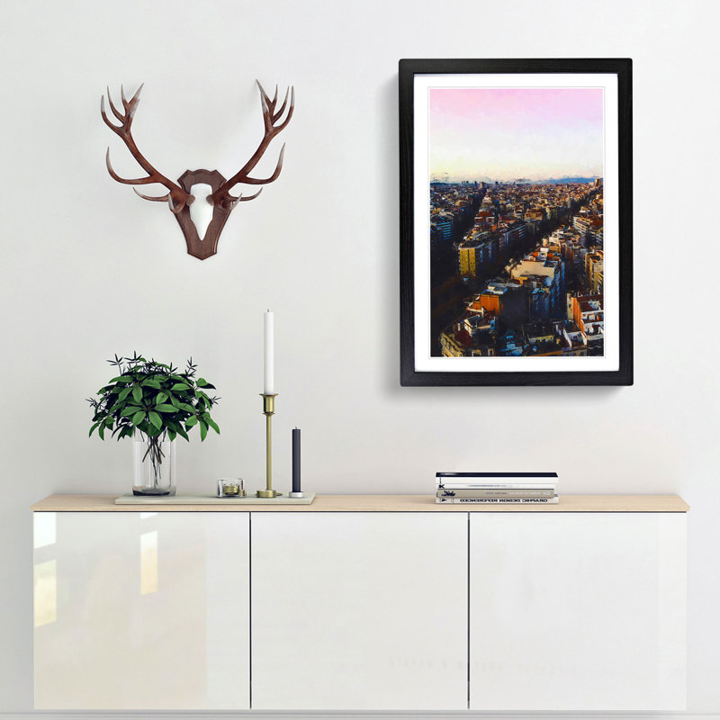 View of Barcelona in Spain in Abstract - Picture Frame Graphic Art Print, 91cm H x 60cm W x 2cm D, Black