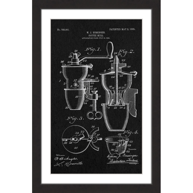 « coffee mill 1905 black paper » par steve king, reproduction d’art encadrée, H 45 po x l 30 po x P 1,5 po