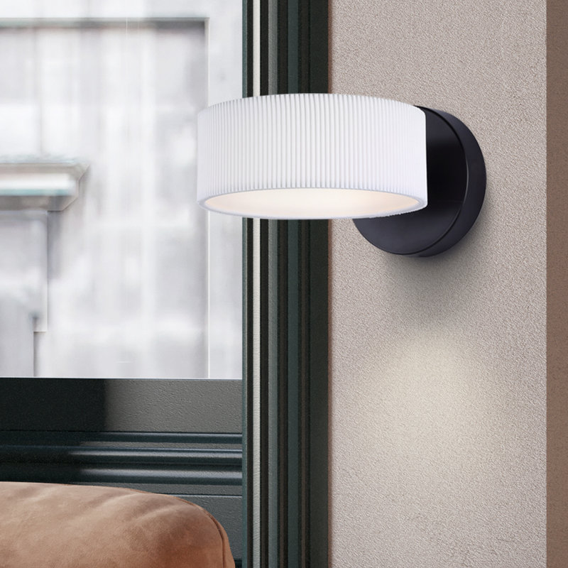 Jerricca 8.13 In. 1 Light Black Integrated LED Wall Light With White Fabric Shade