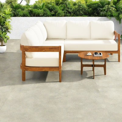 Spacious Patio Sofas, Acacia Wood L Shaped Modern Sectional For Garden