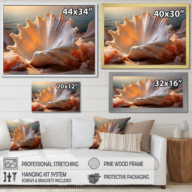 Coquille opulente symbolique I sur toile, Toile tendue, H 24 po x l 32 po x P 1 po