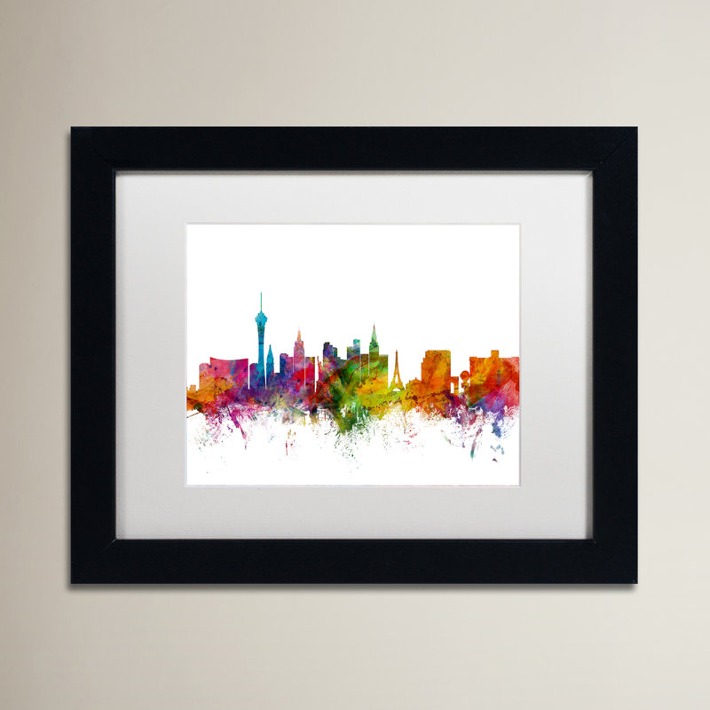 «Las Vegas Nevada Skyline», impression encadrée, H 16 po x l 20 po x P 0,5 po, Cadre brun, Blanc