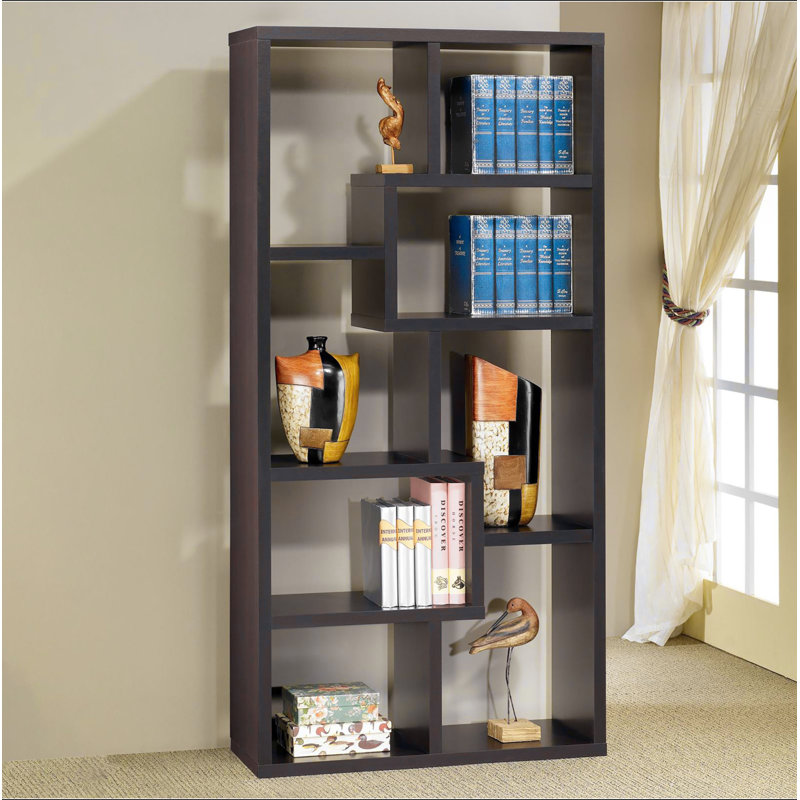 8-shelf Cappuccino Geometric Bookcase, Cappuccino