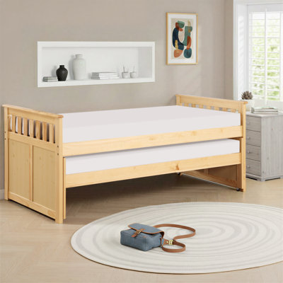 Rosemarie Transitional Wood Twin over Twin Bed with Pull-Out Trundle, Integrated Supportive Slats & Foundation-Free Design