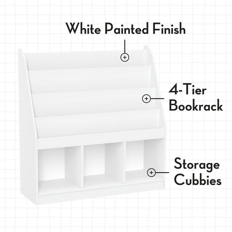 White Adjustable Kids Bookrack with Cubbies