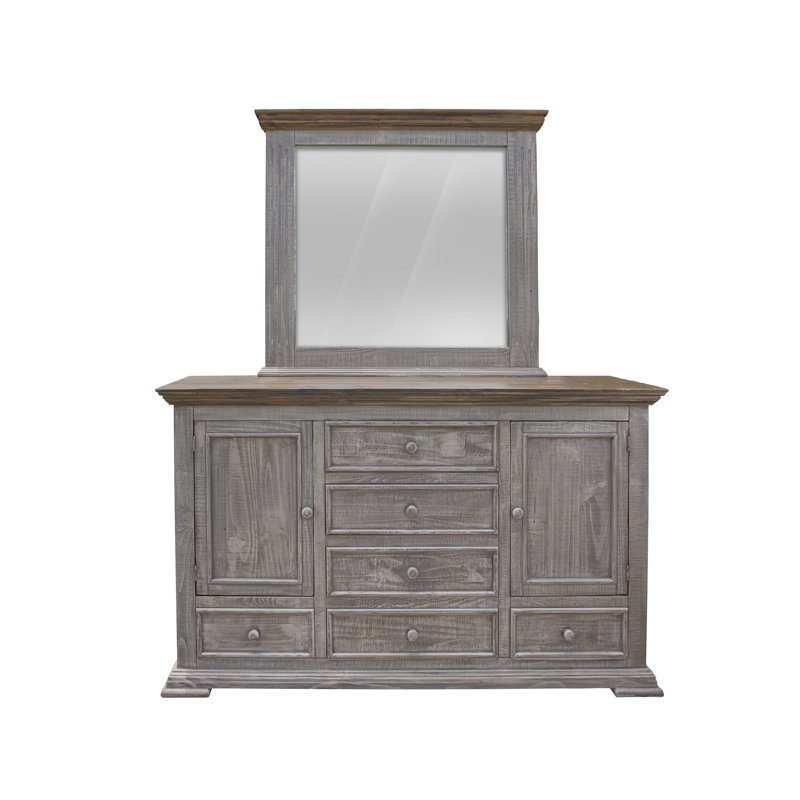 Commode combinée en bois massif à 6 tiroirs l 69 po Erminie (MIROIR NON INCLUS)
