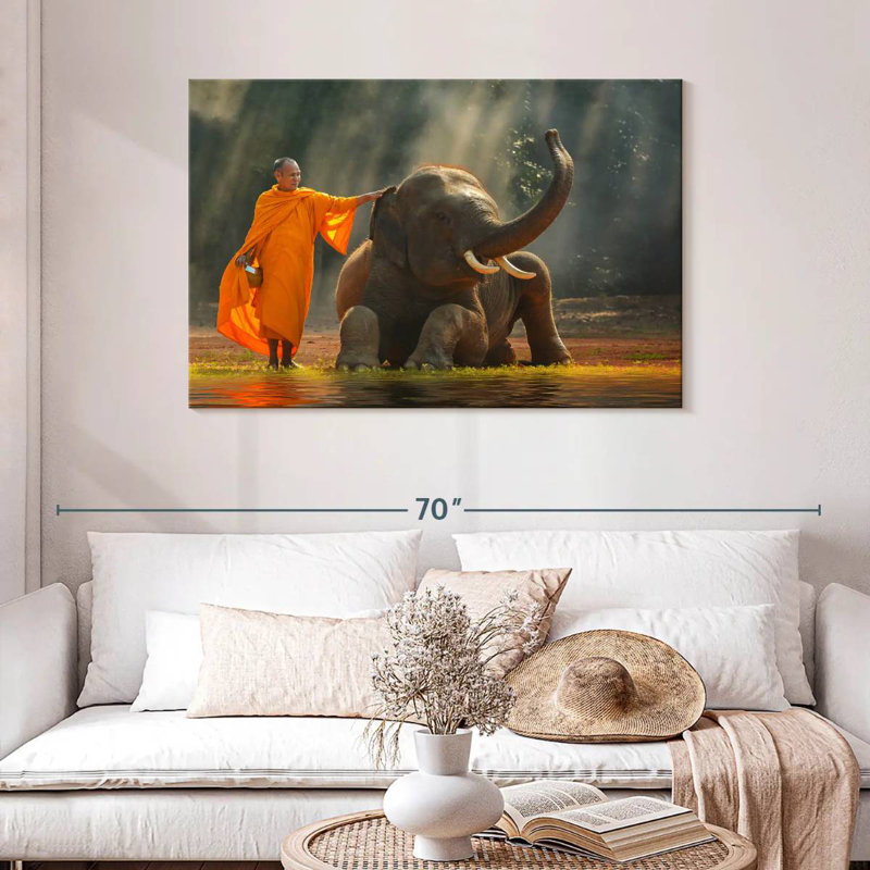 Monk And Asian Elephant, 30" H x 45" W
