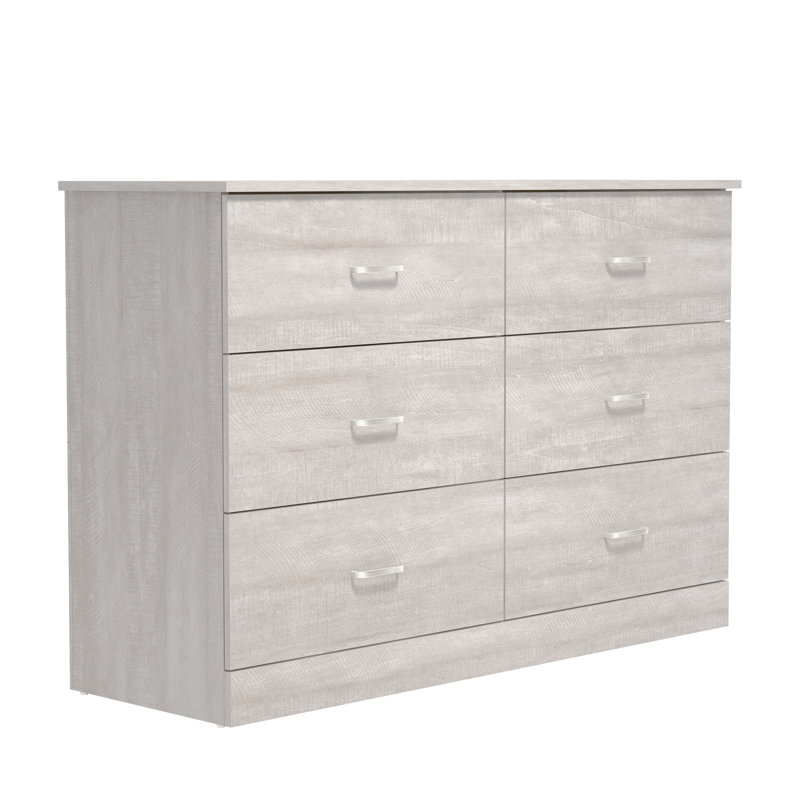 Commode double à 6 tiroirs Allyannah, Chêne gris cendré