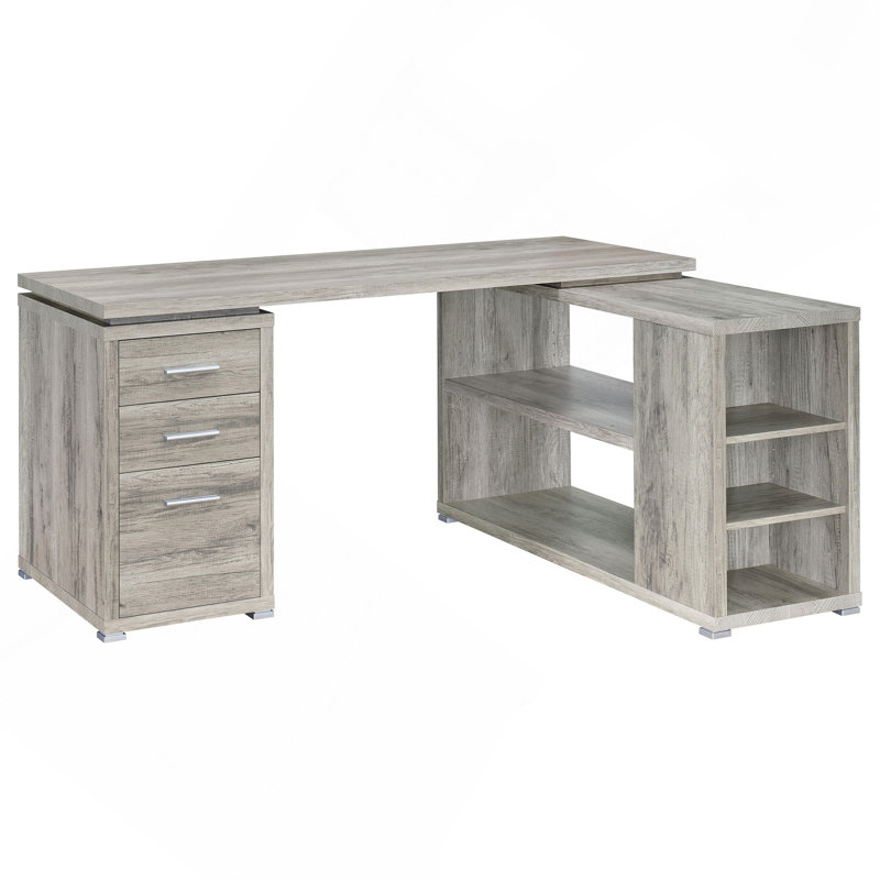 Bureau en L gris à 3 tiroirs en bois flotté