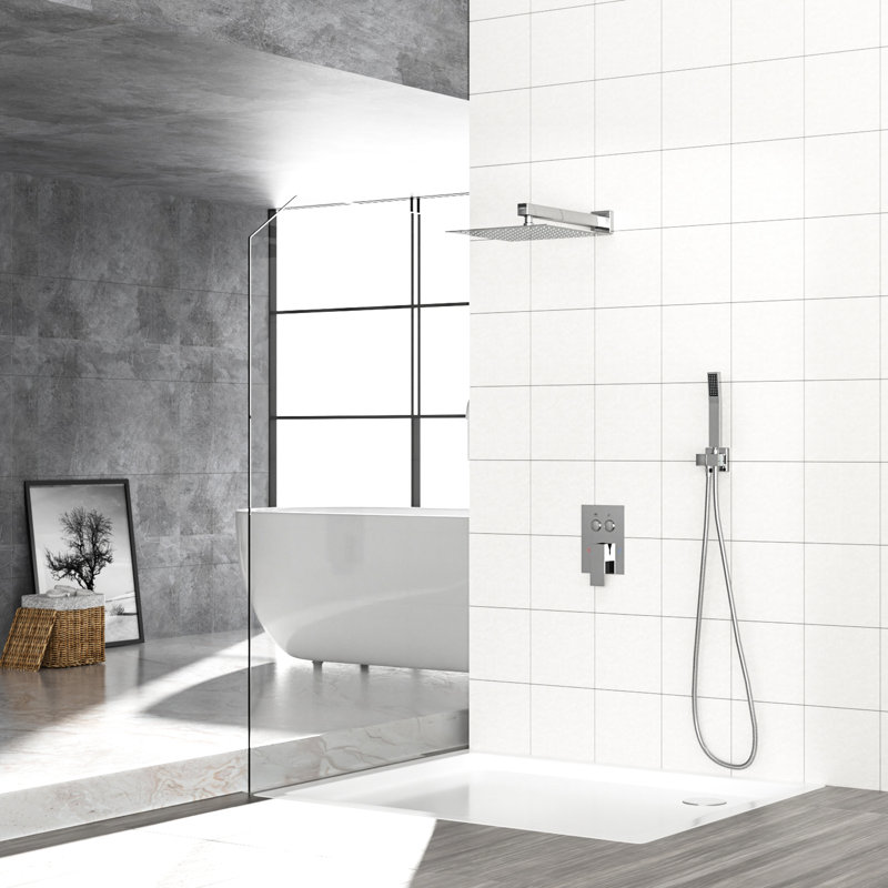 Square Dual Shower Head Kit - 10 Inch Wall Mounted With Nozzle