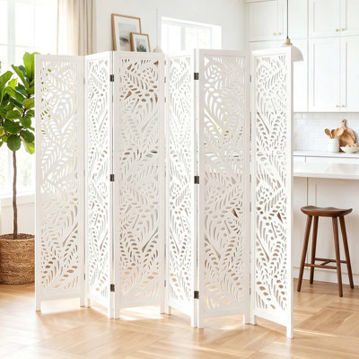 67'' H Solid Wood Room Divider - Floral Serenity Folding Screen with Leaf Cutout